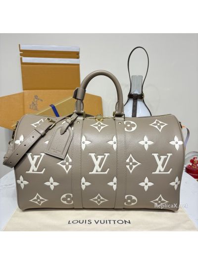 Louis Vuitton Taupe and Cream Large Monogram Duffle Bag