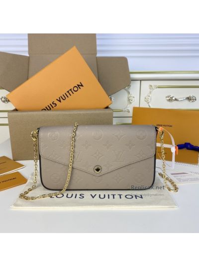 Louis Vuitton Taupe Embossed Monogram Envelope Chain Wallet Premium