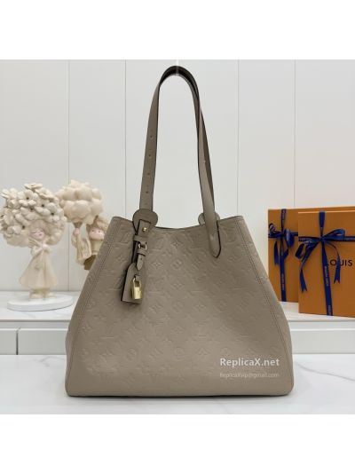 Louis Vuitton Taupe Embossed Monogram Shoulder Tote with Padlock