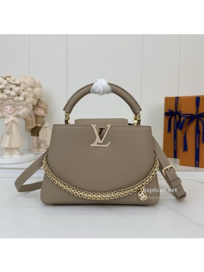 Louis Vuitton Taupe Grained Chain Top Handle Bag