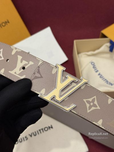 Louis Vuitton Taupe Monogram Belt with Gold-Toned LV Buckle