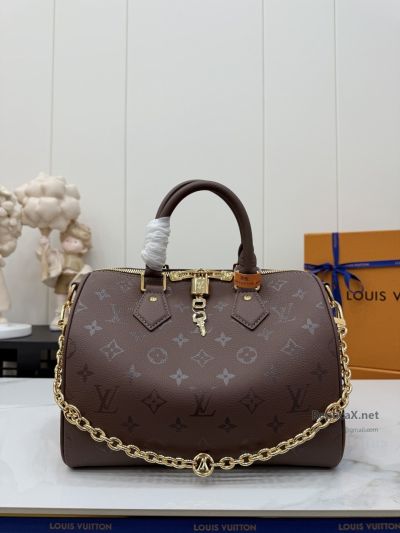 Louis Vuitton Speedy Bandoulière 25 Taupe Monogram Top Handle Bag with Chain Detail M26691 Premium