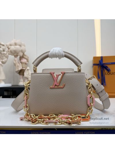 Louis Vuitton Taupe Top Handle Bag with Pink Chain Accents