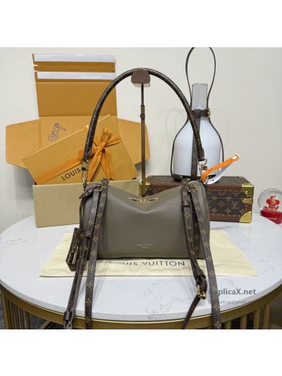 Louis Vuitton Taupe Zip Shoulder Bag with Monogram Trim Premium