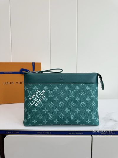 Louis Vuitton Teal Monogram Zip Pouch with Lettering Detail