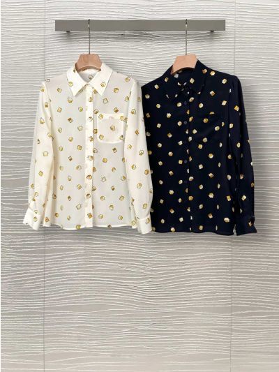 Louis Vuitton Turn-Down Collar Long Sleeve Shirt in White and Navy