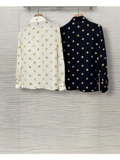 Louis Vuitton Turn-Down Collar Long Sleeve Shirt in White and Navy