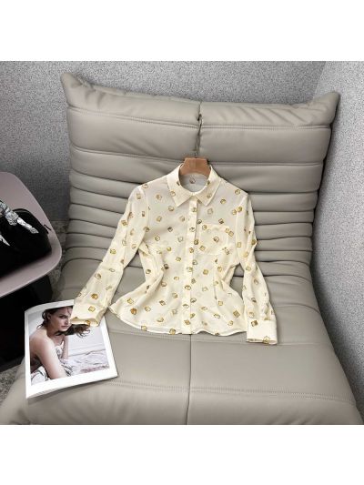 Louis Vuitton Turn-Down Collar Long Sleeve Shirt in White and Navy