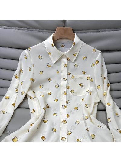 Louis Vuitton Turn-Down Collar Long Sleeve Shirt in White and Navy