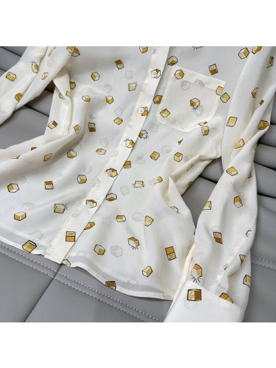 Louis Vuitton Turn-Down Collar Long Sleeve Shirt in White and Navy