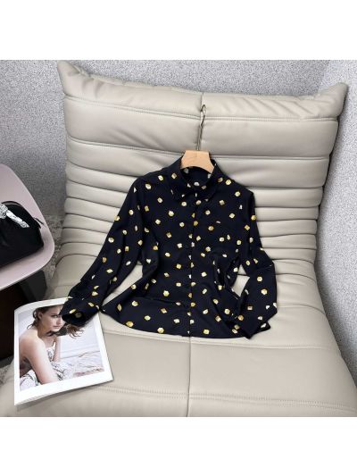 Louis Vuitton Turn-Down Collar Long Sleeve Shirt in White and Navy