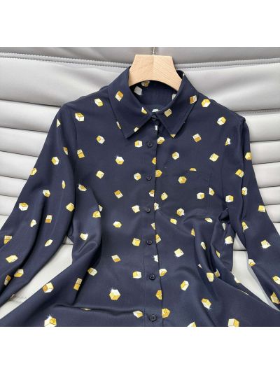Louis Vuitton Turn-Down Collar Long Sleeve Shirt in White and Navy