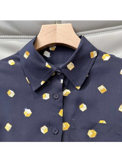 Louis Vuitton Turn-Down Collar Long Sleeve Shirt in White and Navy