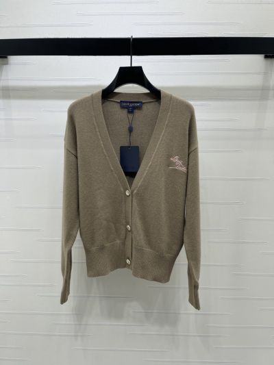 Louis Vuitton V-Neck Long Sleeve Cardigan in Beige
