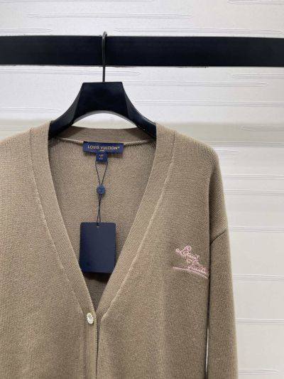 Louis Vuitton V-Neck Long Sleeve Cardigan in Beige