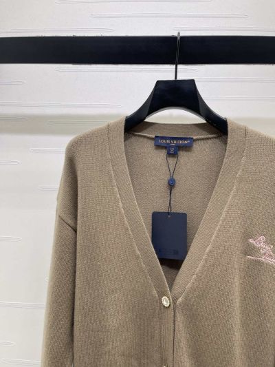 Louis Vuitton V-Neck Long Sleeve Cardigan in Beige