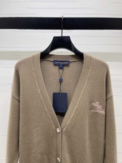 Louis Vuitton V-Neck Long Sleeve Cardigan in Beige