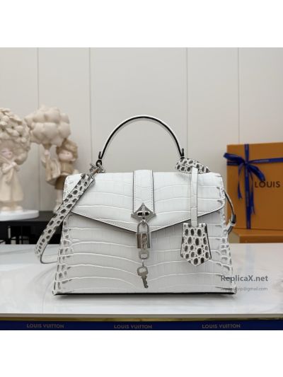 Louis Vuitton White Croc-Effect Flap Top Handle Bag Premium