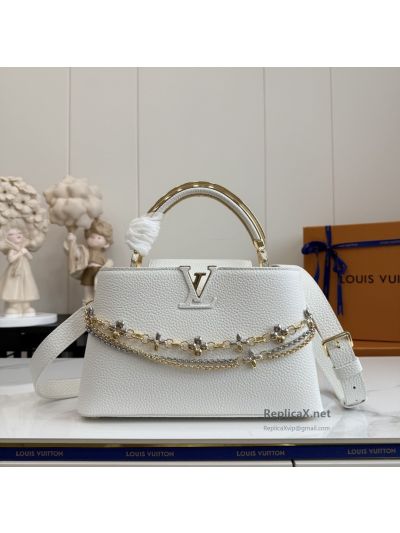 Louis Vuitton White Floral Chain Top Handle Bag