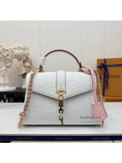 Louis Vuitton White Quill-Pattern Flap Bag with Pink Trim Premium