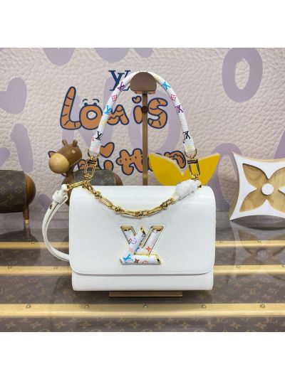 Louis Vuitton White Ribbed Turn-Lock Bag with Colorful Handle
