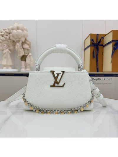 Louis Vuitton White Rounded Top Handle Bag with Decorative Chain