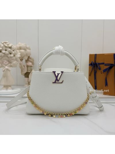 Louis Vuitton White Top Handle Bag with Colorful Chain Detail