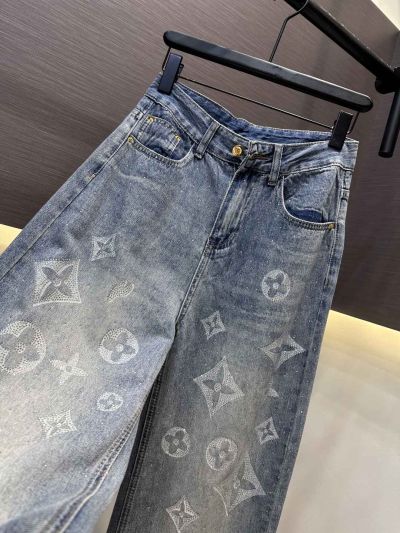 Louis Vuitton Wide-Leg Monogram Jeans in Multicolor