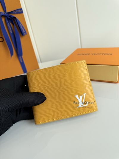 Louis Vuitton Yellow Ribbed Bifold Wallet with Coin Pocket