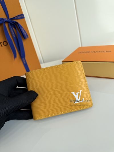 Louis Vuitton Yellow Ribbed Bifold Wallet with Striped Card Slots