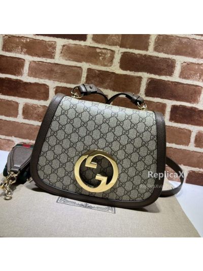 Gucci Medium Blondie Shoulder Bag with Round Interlocking G 699210 in Beige GG Canvas and Brown Leather