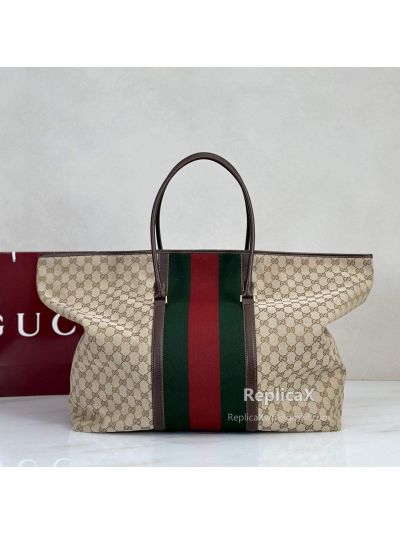 Gucci Medium GG Duffle Bag with Web 874979 in Beige/Ebony