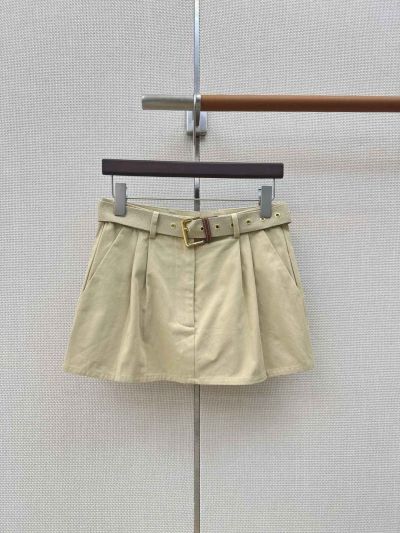 Miu Miu Belted Pleated Pants in Beige
