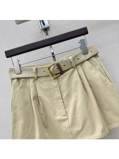 Miu Miu Belted Pleated Pants in Beige
