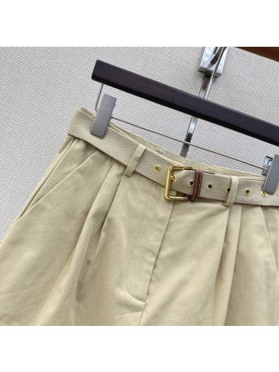 Miu Miu Belted Pleated Pants in Beige