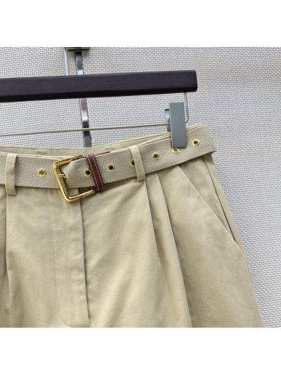 Miu Miu Belted Pleated Pants in Beige