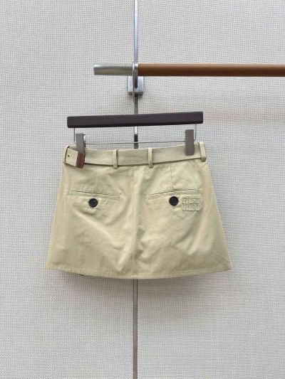 Miu Miu Belted Pleated Pants in Beige