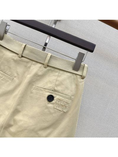 Miu Miu Belted Pleated Pants in Beige
