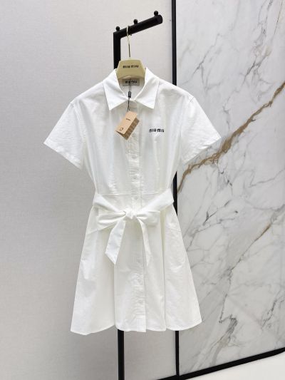 Miu Miu Button-Front Belted Blouse in White
