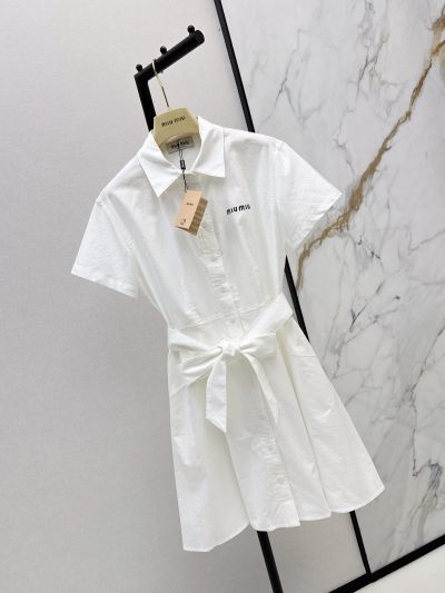Miu Miu Button-Front Belted Blouse in White