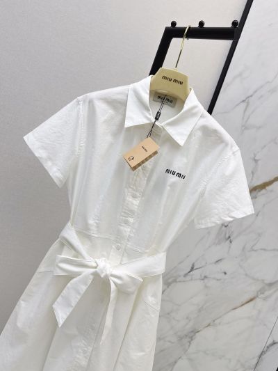 Miu Miu Button-Front Belted Blouse in White