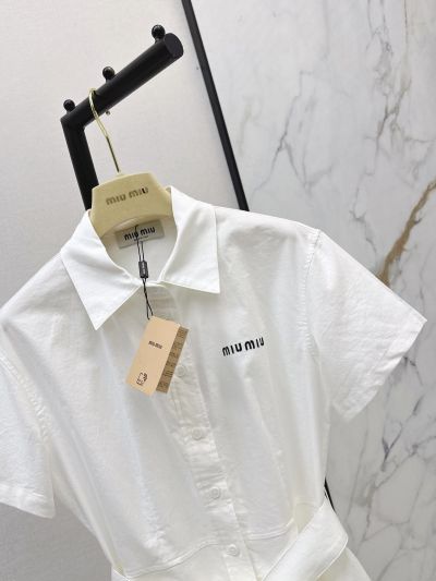 Miu Miu Button-Front Belted Blouse in White