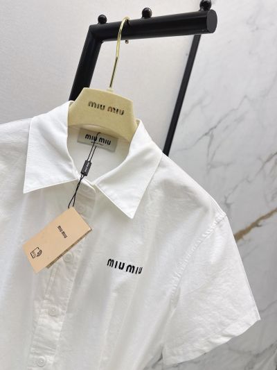 Miu Miu Button-Front Belted Blouse in White
