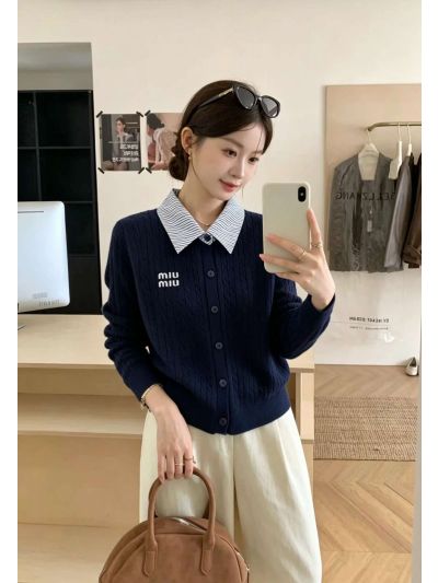 Miu Miu Button-Front Contrast-Trim Knit Top
