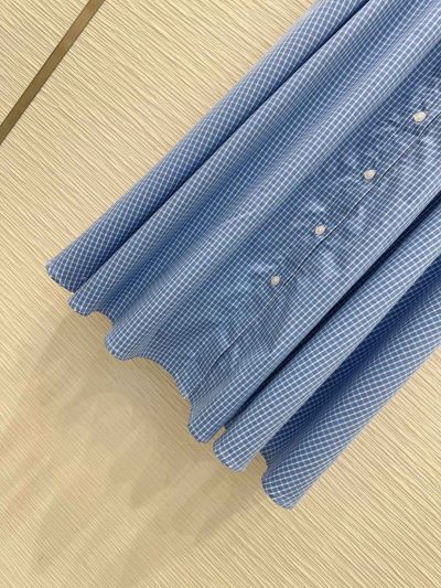 Miu Miu Button-Front Pleated Dress in Blue and White