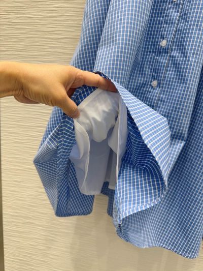Miu Miu Button-Front Pleated Dress in Blue and White
