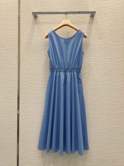 Miu Miu Button-Front Pleated Dress in Blue and White