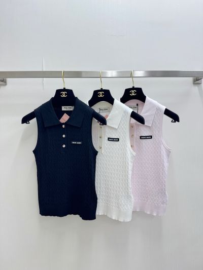 Miu Miu Button-Front Turn-Down Collar Knit Top