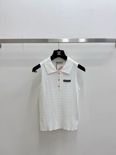 Miu Miu Button-Front Turn-Down Collar Knit Top