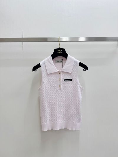 Miu Miu Button-Front Turn-Down Collar Knit Top